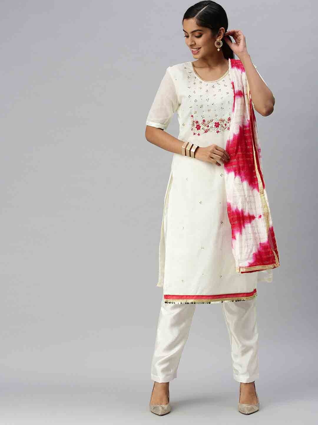 

KALINI Embellished Unstitched Dress Material, White