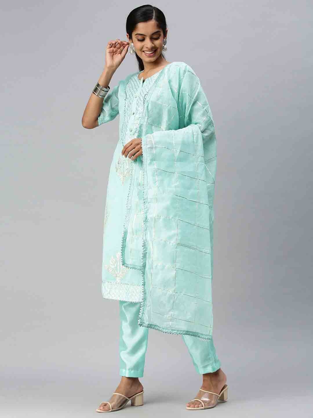 

KALINI Embellished Unstitched Dress Material, Blue