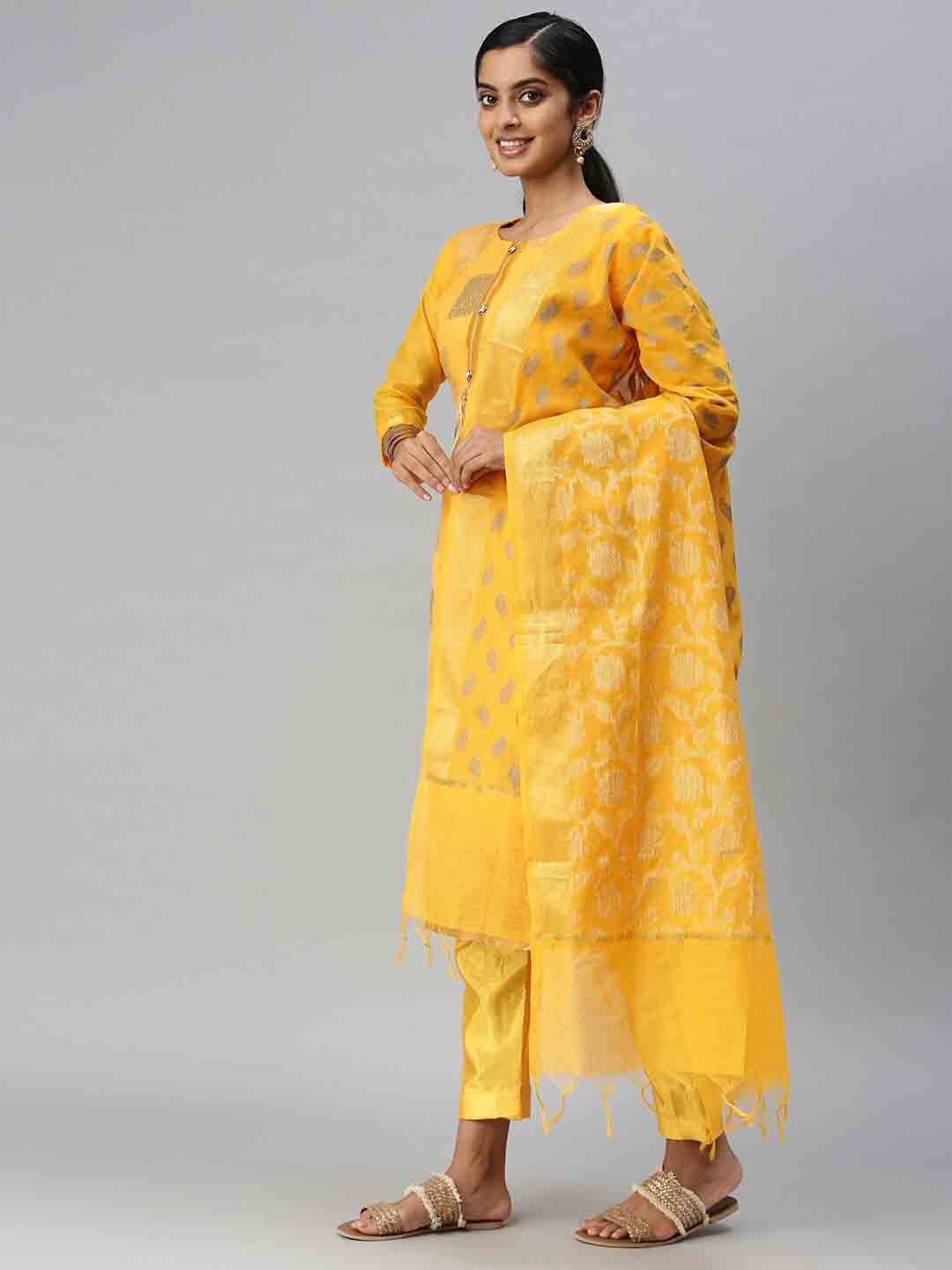 

KALINI Ethnic Motifs Woven Design Unstitched Dress Material, Yellow