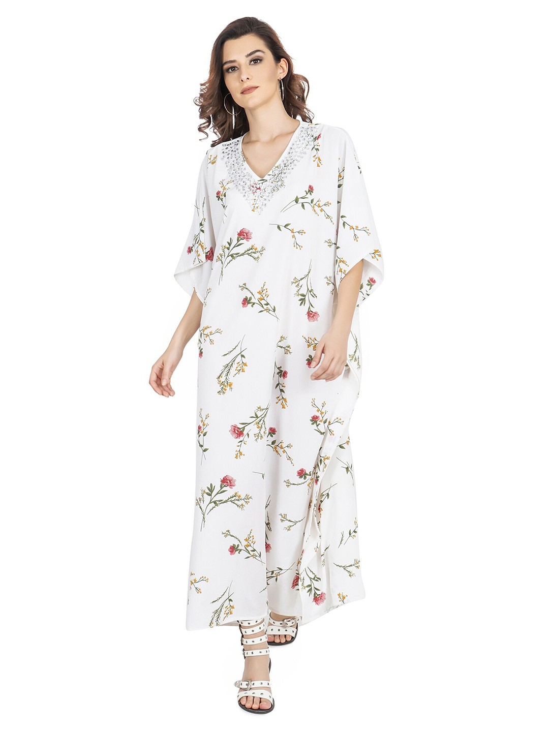 

TSM Floral Printed Kaftan Maxi Dress, White