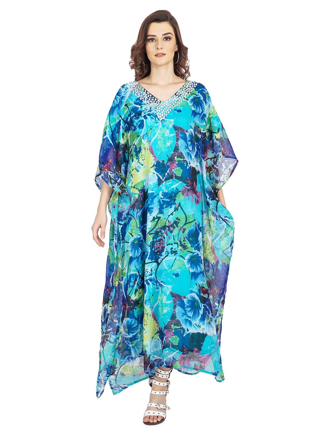 

TSM Abstract Printed Kaftan Maxi Dress, Blue