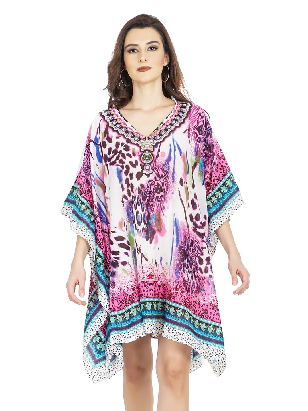 

TSM Animal Printed Above Knee Kaftan Dress, Pink