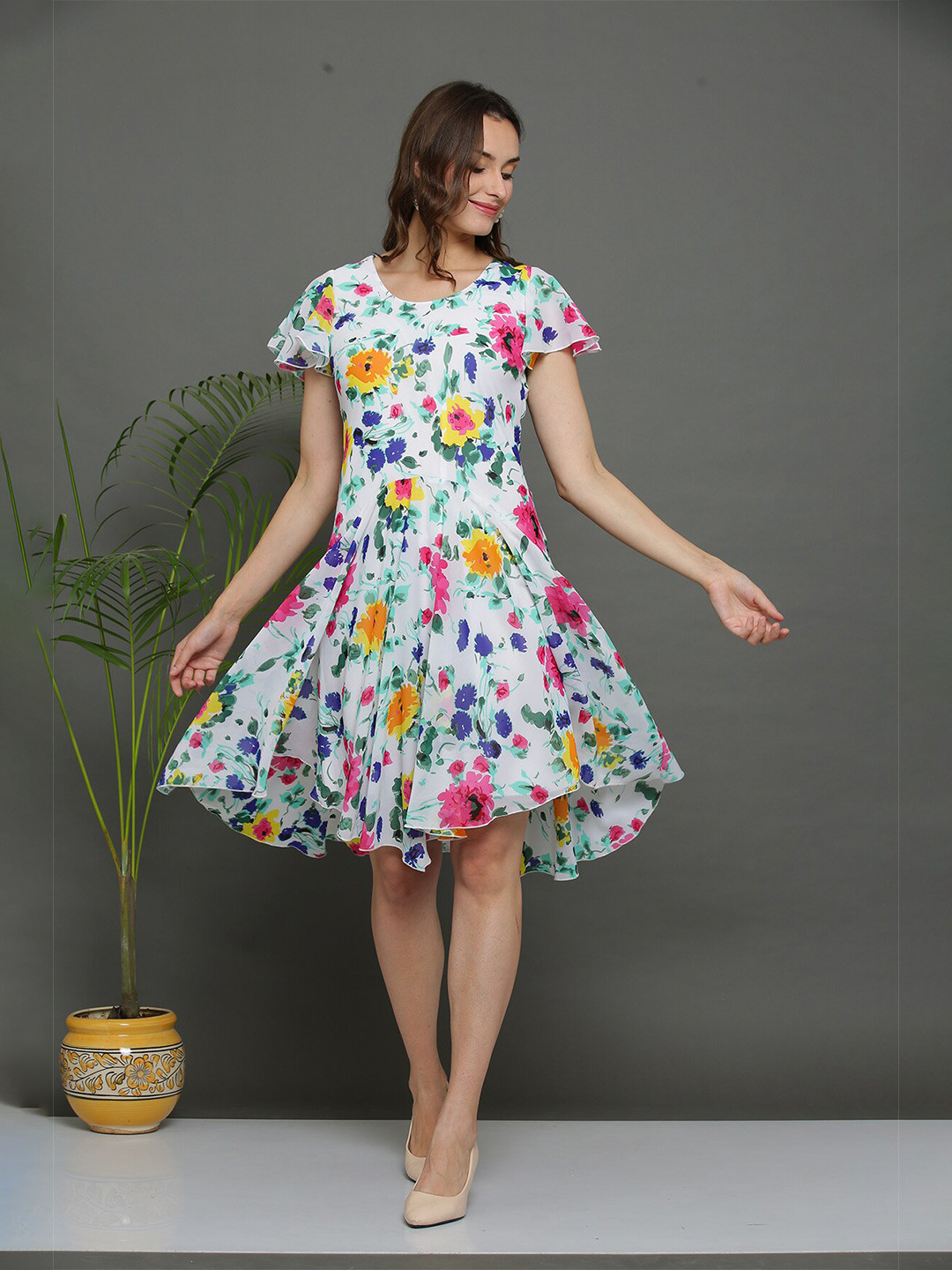 

TSM Floral Georgette Dress, White