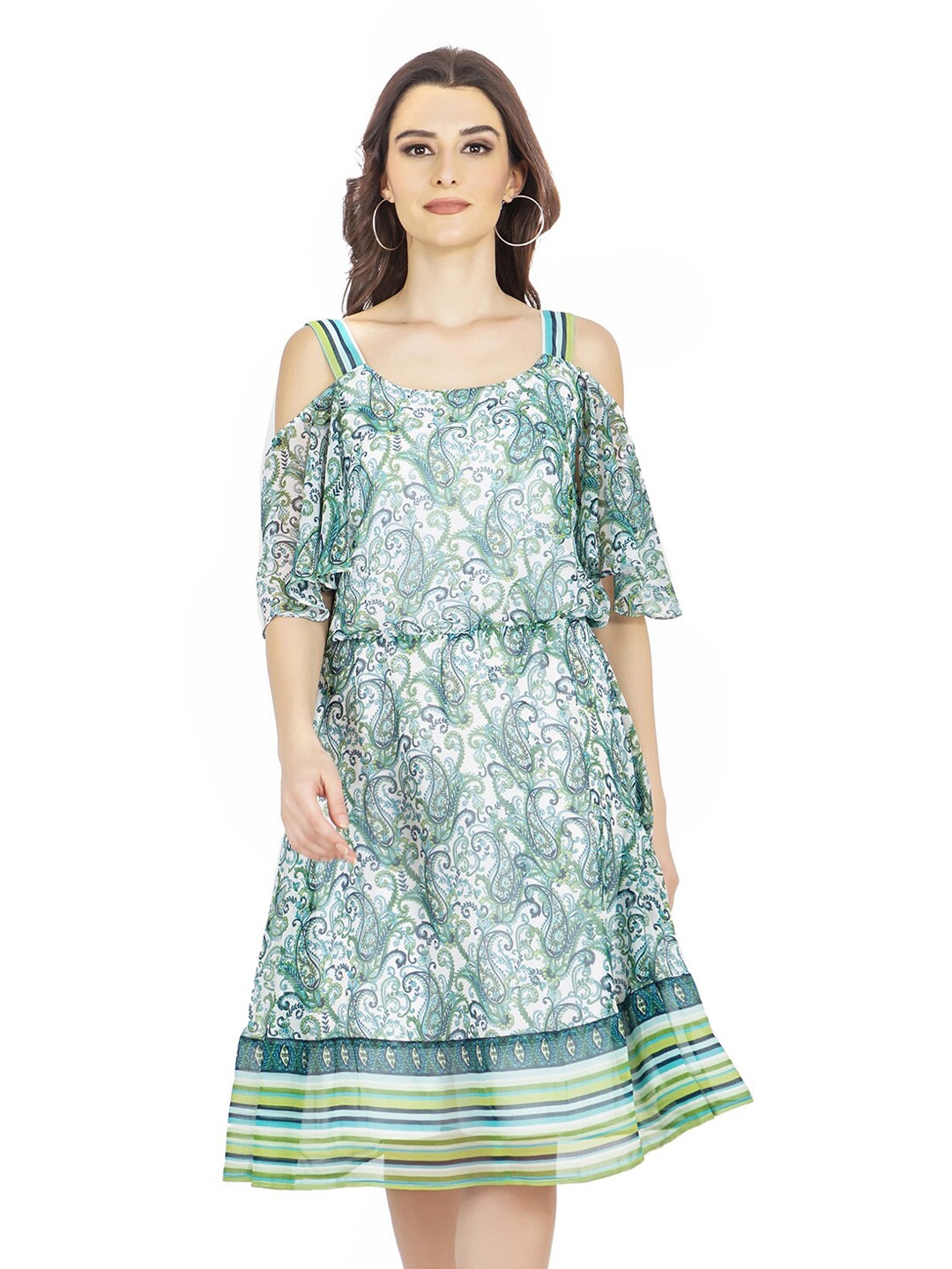 

TSM Ethnic Motifs Georgette Dress, Green