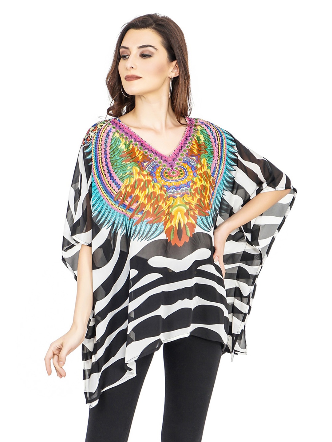 

TSM Animal Georgette Kaftan Dress, Black