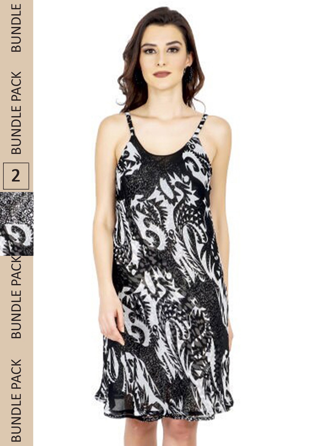 

TSM Pack of 2 Printed Georgette A-Line Dress, Black