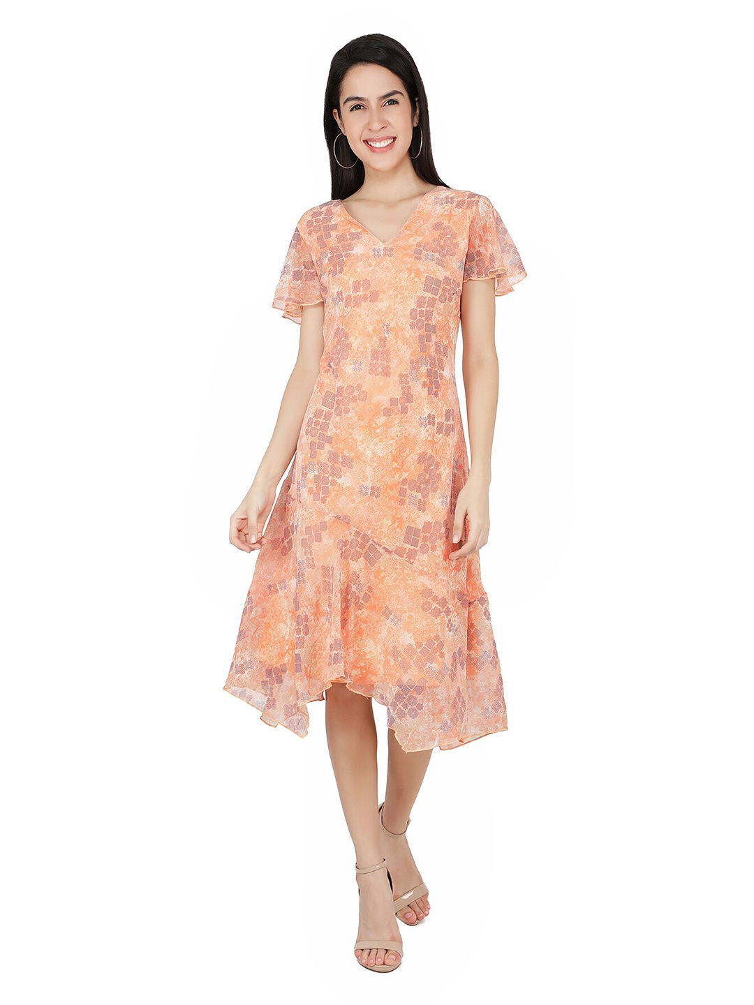 

TSM Printed A-Line Midi Dress, Orange