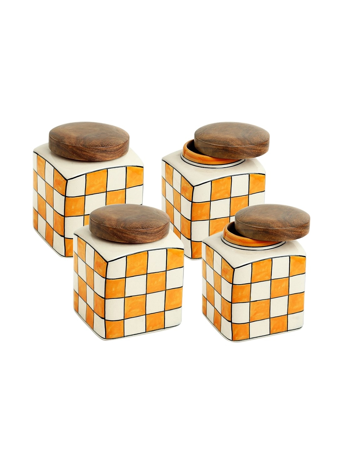 

ExclusiveLane Set of 4 Hand Painted Ceramic Kitchen Storage Jars And Containers 200 ml, Yellow