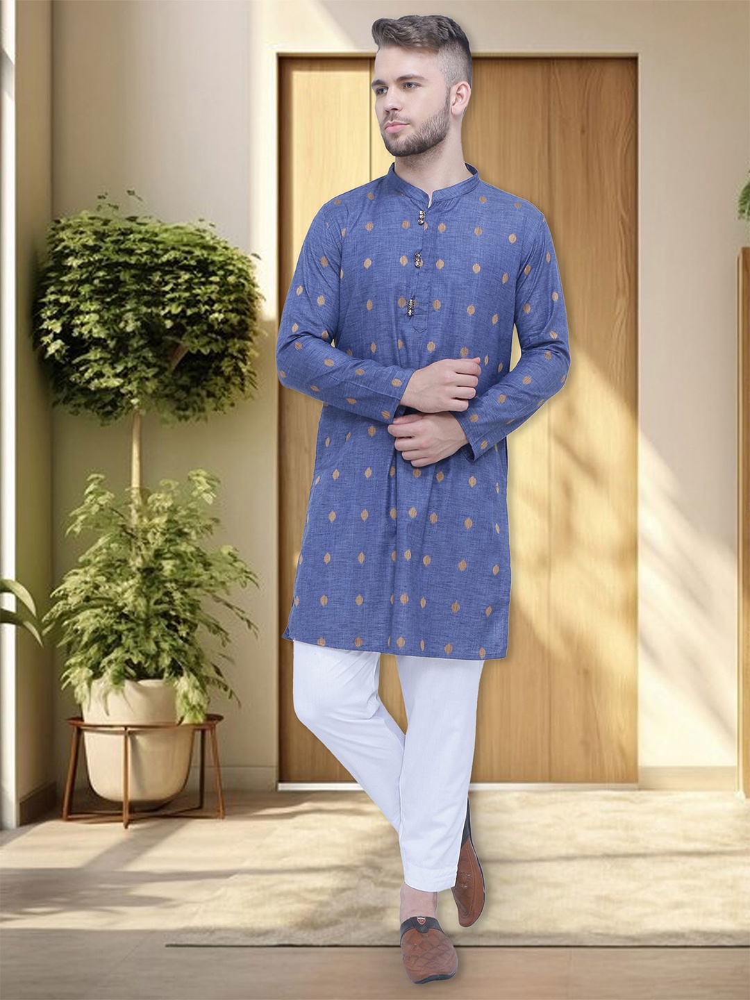 

Kuons Avenue Men Ethnic Motifs Printed Kurta, Navy blue