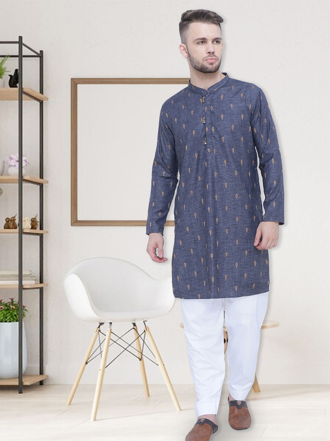

Kuons Avenue Ethnic Motifs Printed Straight Kurta, Charcoal