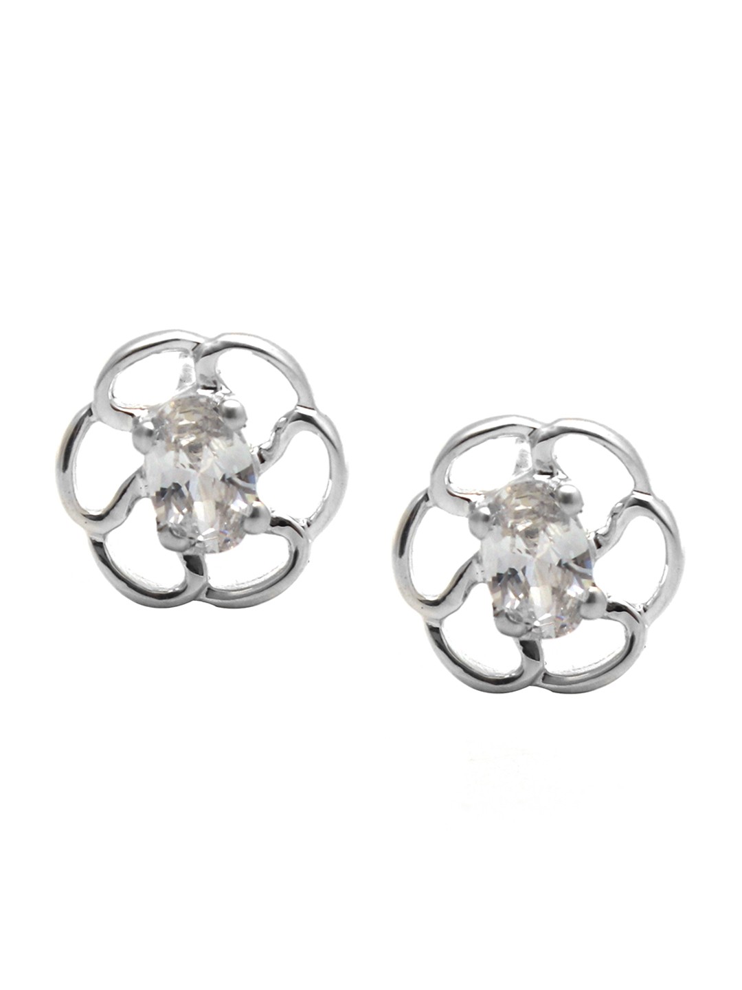 

HIFLYER JEWELS Silver Plated Floral Zircon Studs Earrings, White