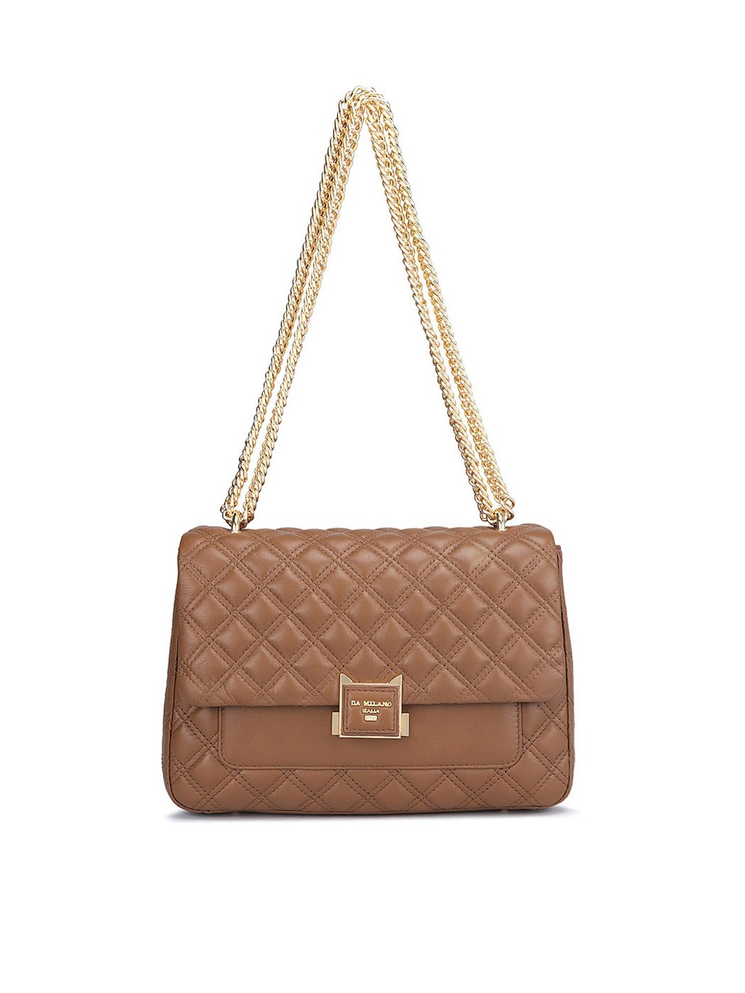 

Da Milano Women Geometric Textured Leather Structured Sling Bag with Quilted, Brown