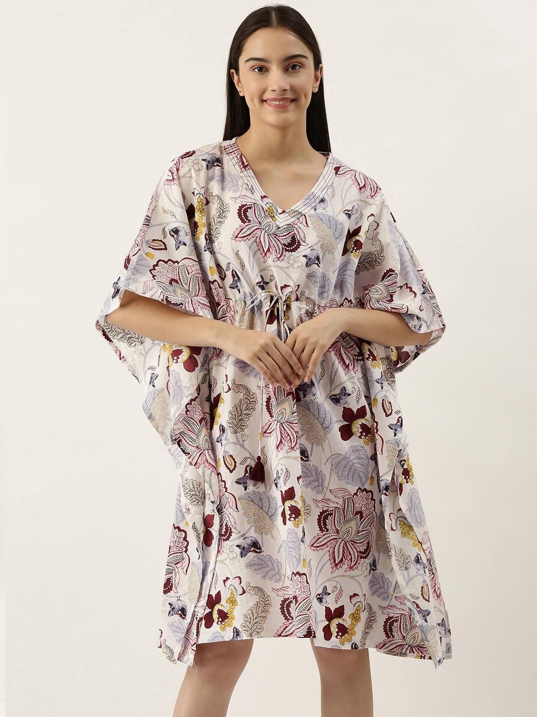 

RangDeep Printed Flared Sleeves Kaftan Cotton Kurta, White
