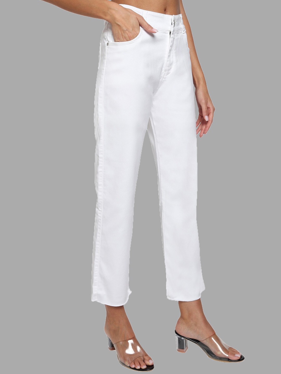 

LIVE OK Women Boyfriend Fit Cotton High-Rise Stretchable Jeans, White