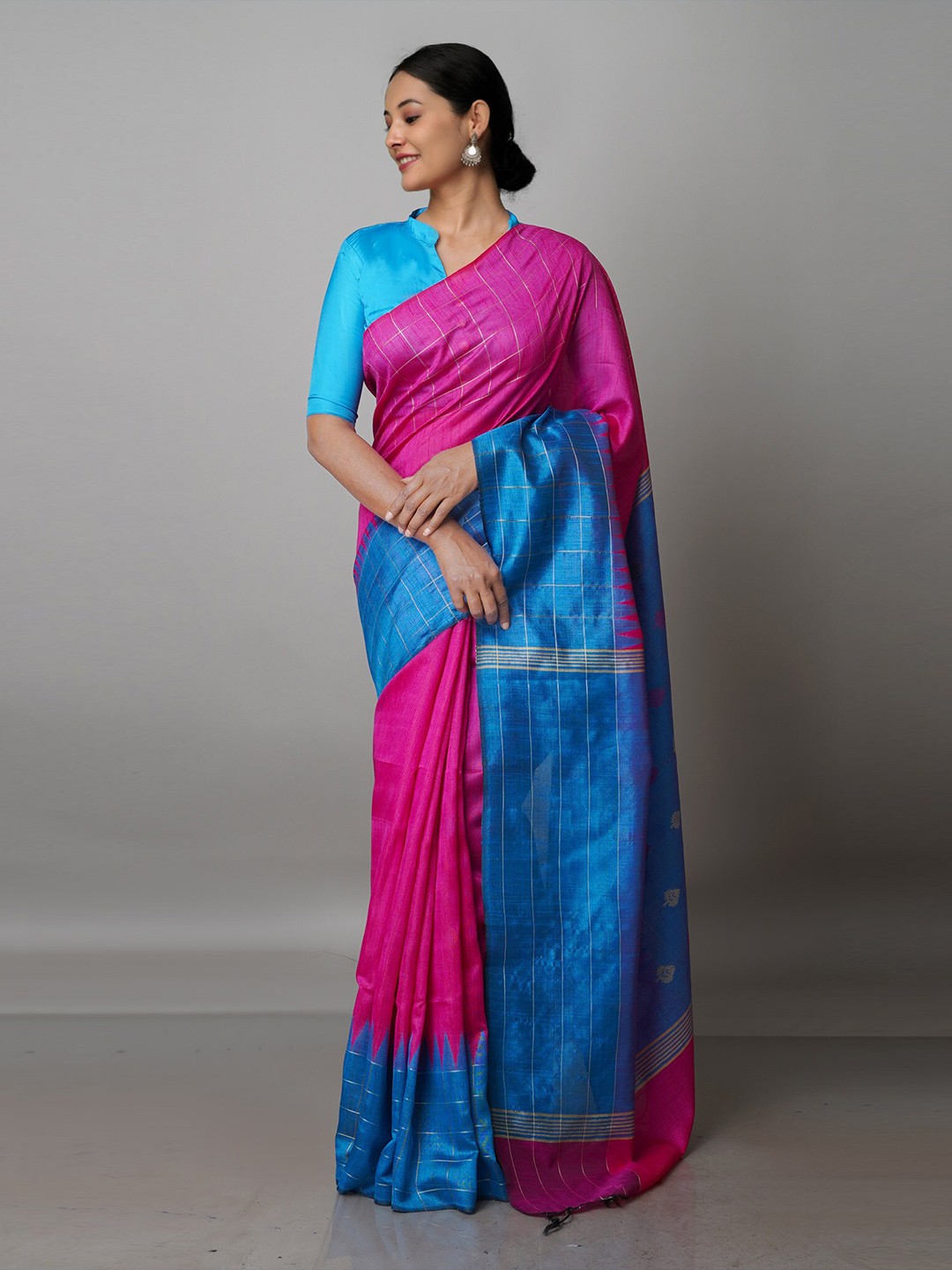 

Unnati Silks Woven Design Dupion Silk Zari Jamdani Saree, Pink