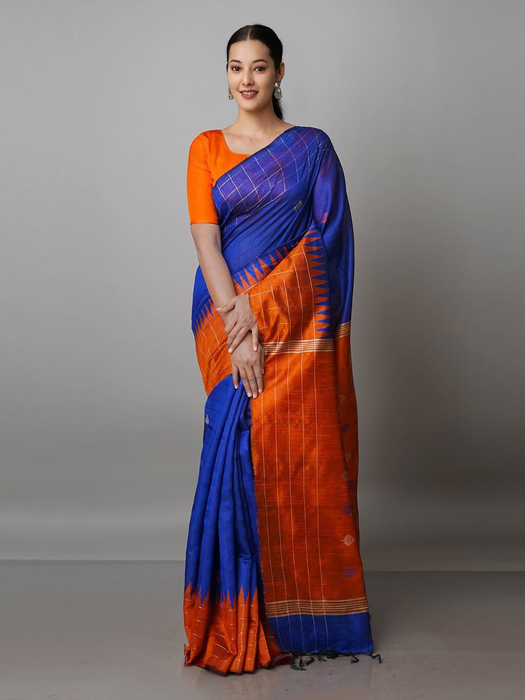 

Unnati Silks Woven Design Zari Silk Blend Jamdani Saree, Blue