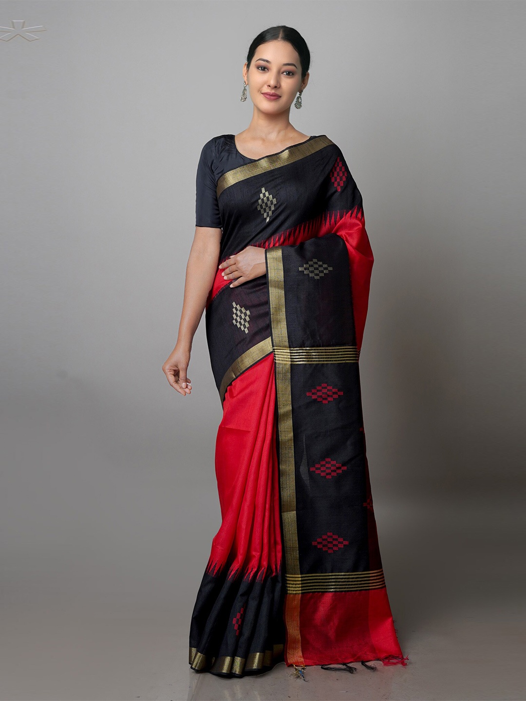 

Unnati Silks Woven Design Zari Silk Blend Jamdani Saree, Red