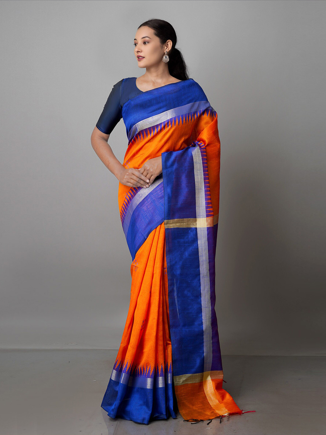 

Unnati Silks Woven Design Silk Blend Jamdani Saree, Orange