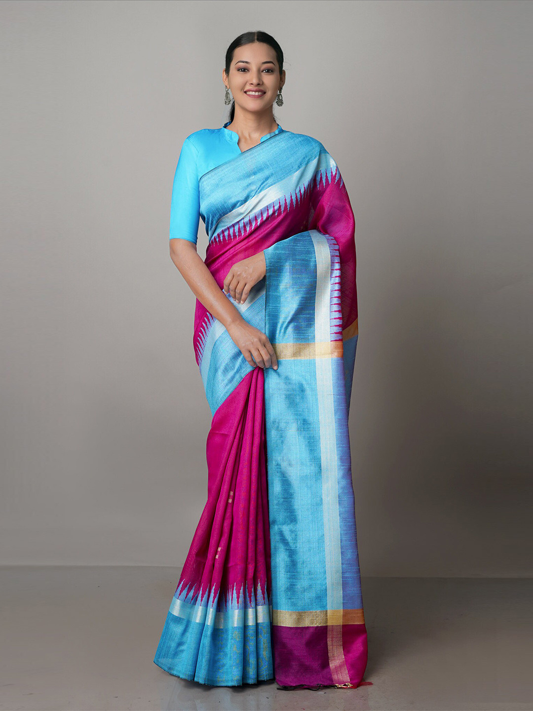 

Unnati Silks Woven Design Dupion Silk Zari Jamdani Saree, Pink