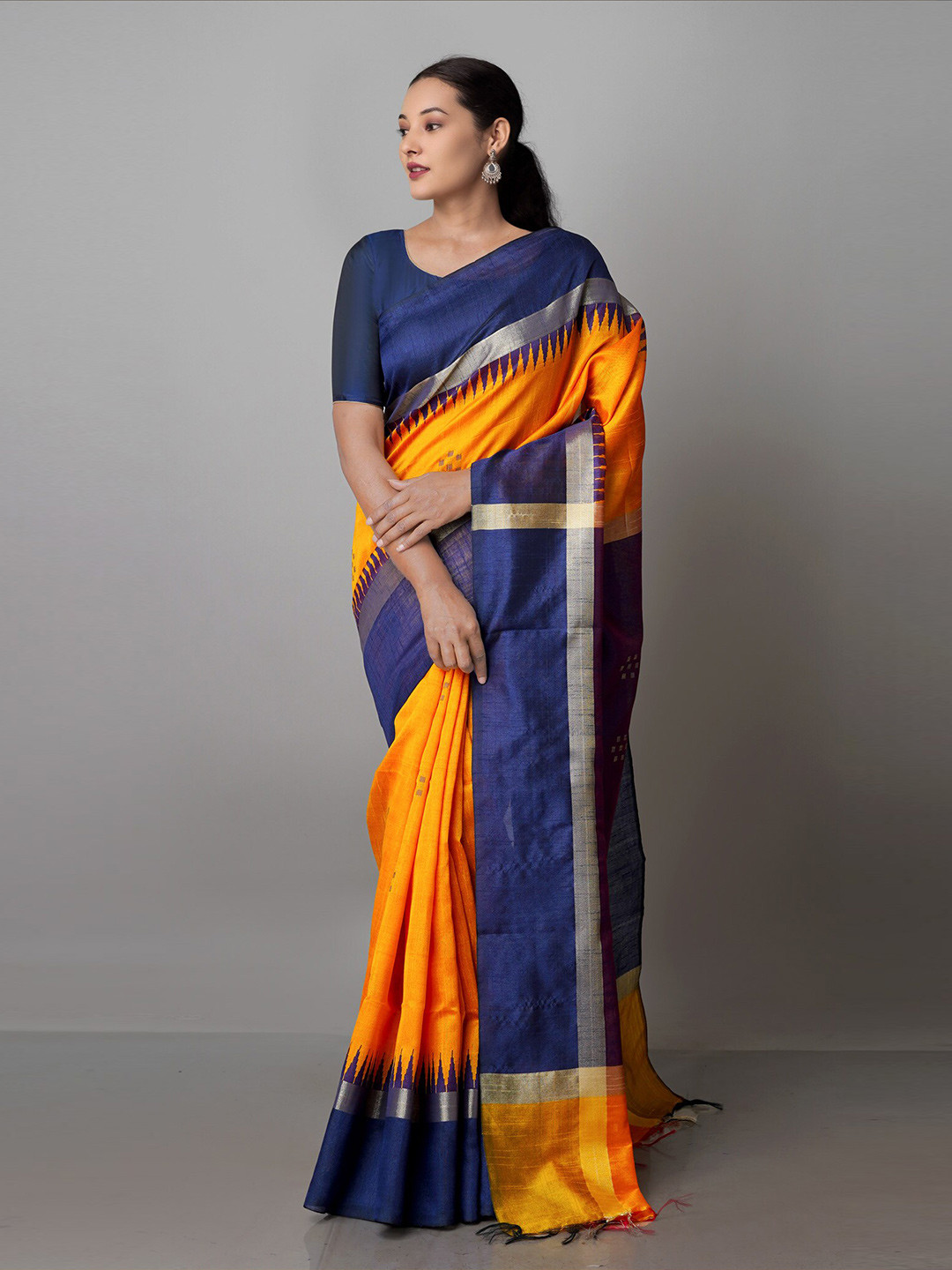 

Unnati Silks Woven Design Zari Silk Blend Jamdani Saree, Yellow