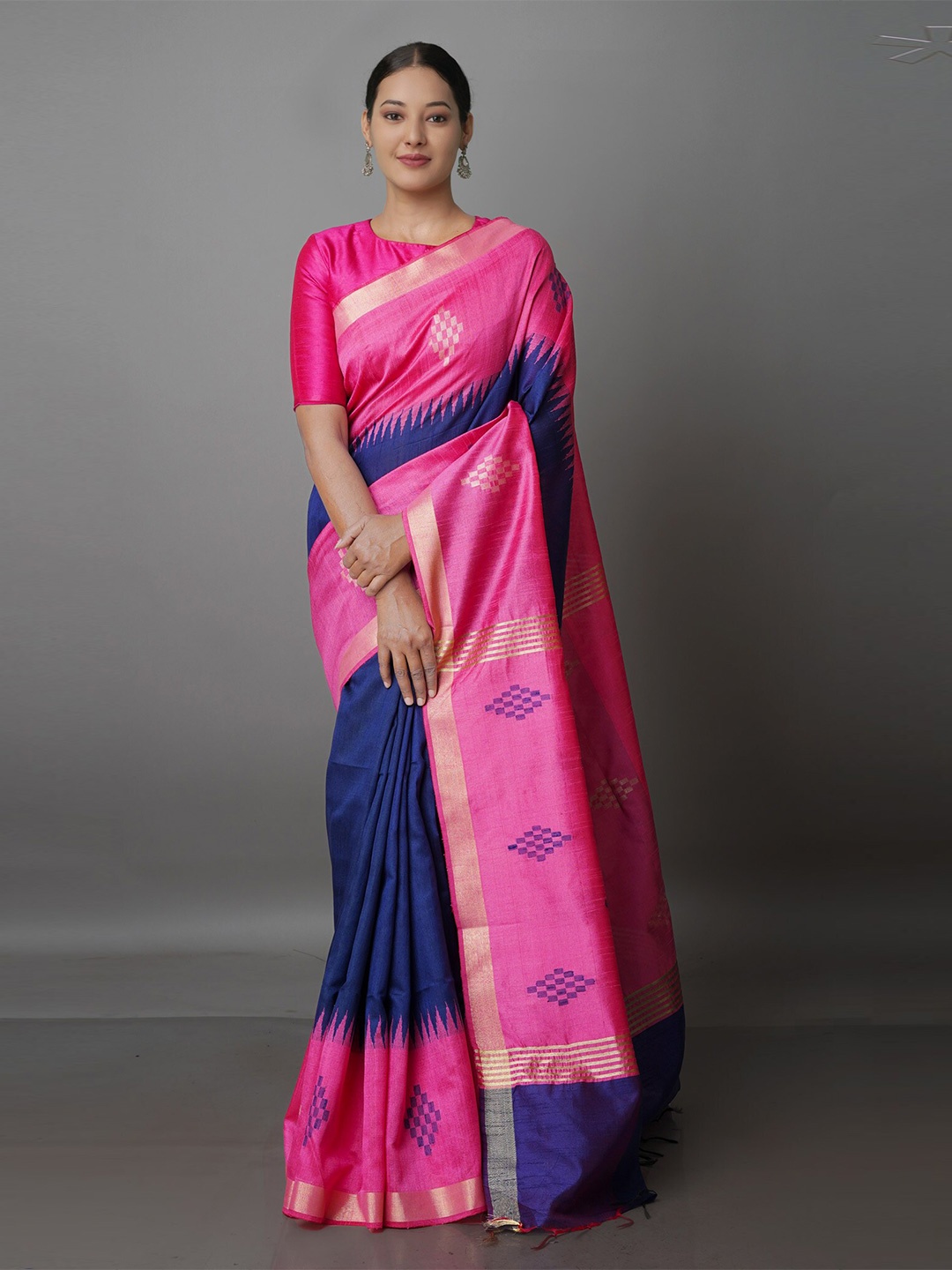 

Unnati Silks Woven Design Zari Silk Blend Jamdani Saree, Navy blue