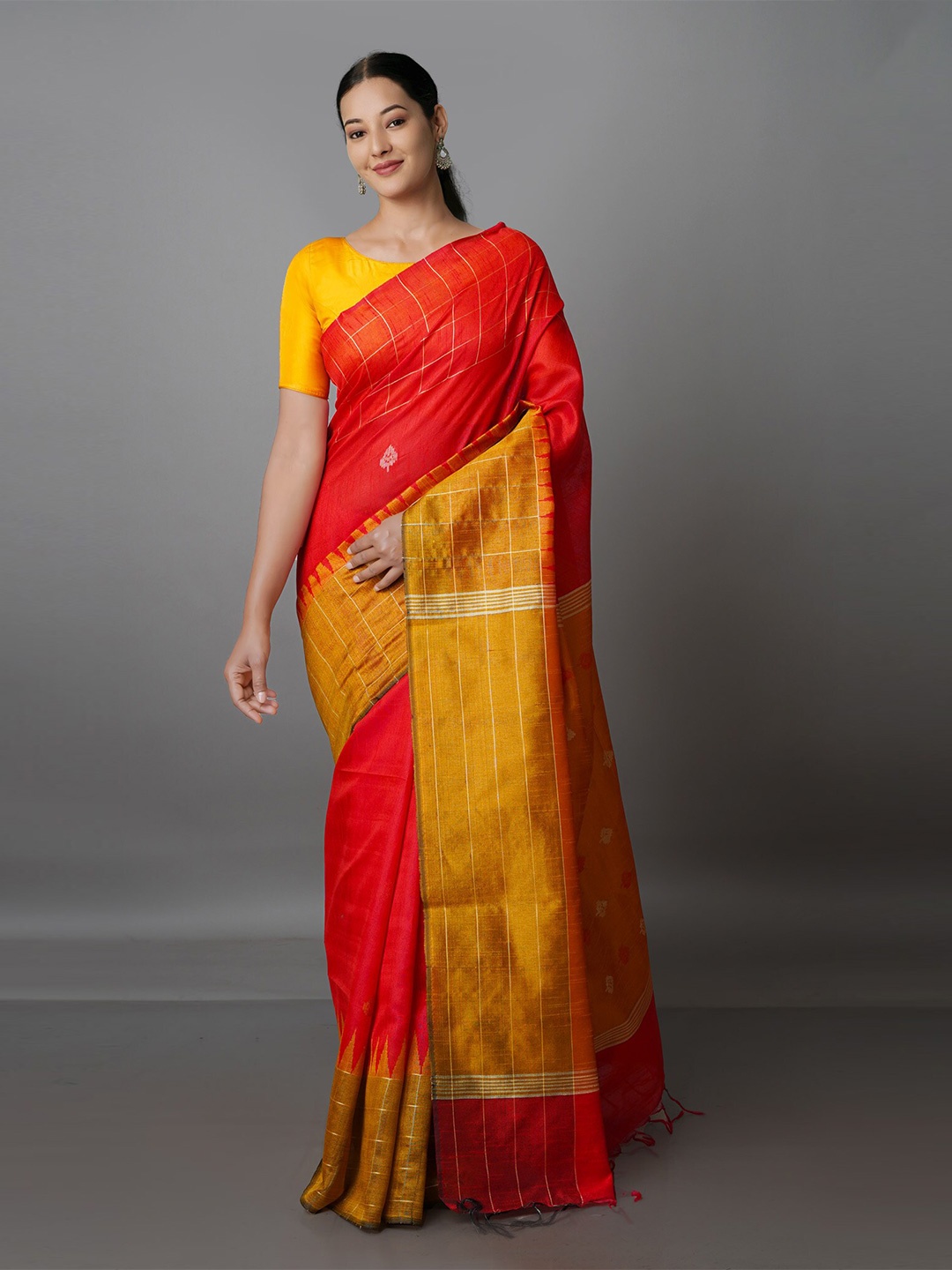 

Unnati Silks Woven Design Silk Blend Ready to Wear Jamdani Saree, Red