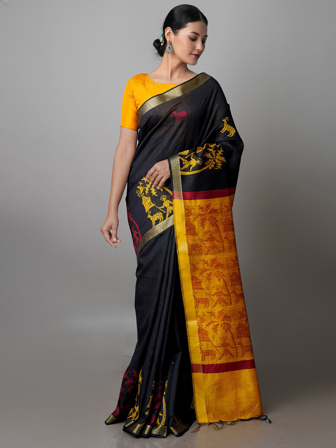 

Unnati Silks Woven Design Zari Jamdani Saree, Black