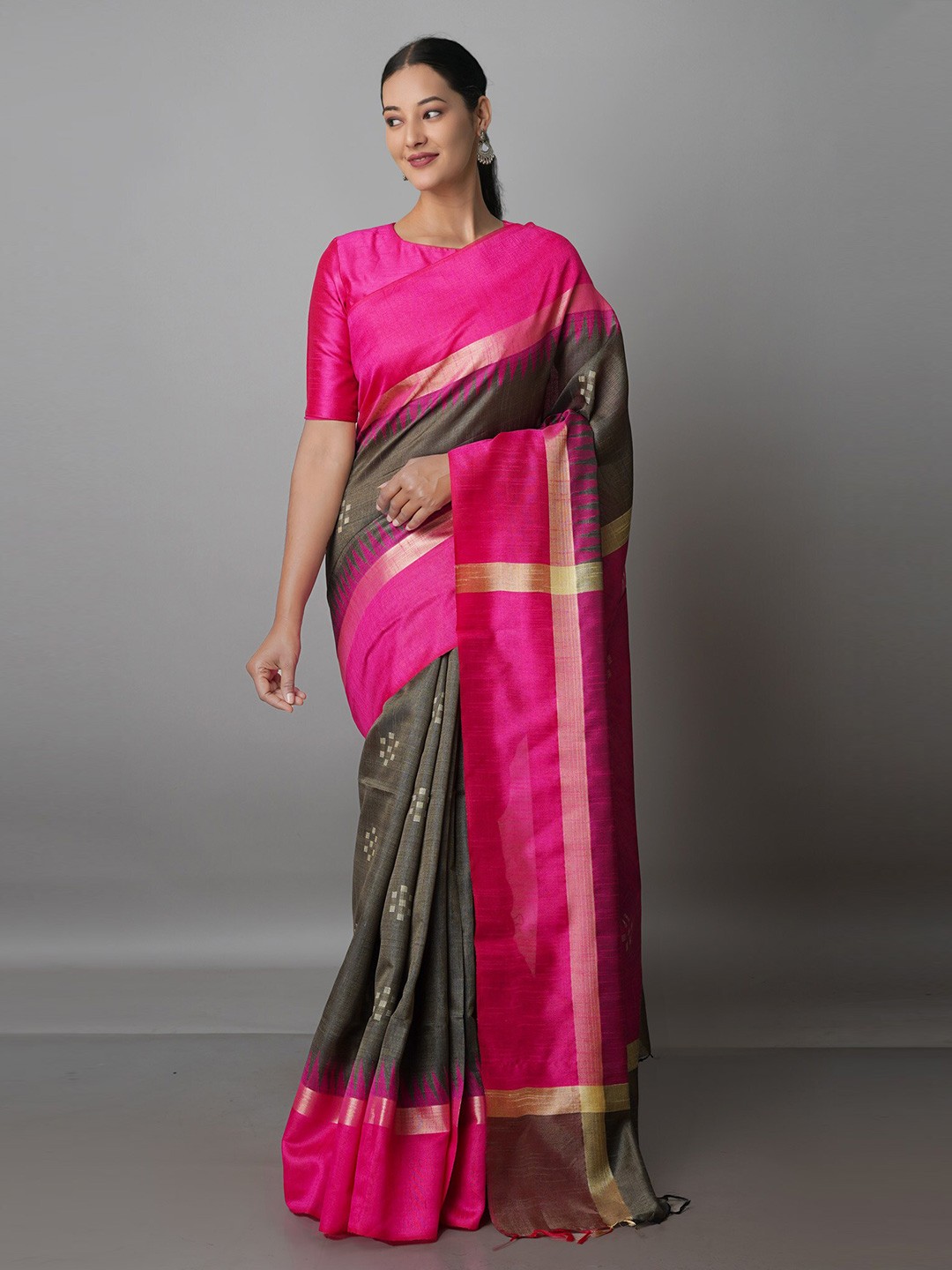 

Unnati Silks Zari Jamdani Saree, Grey