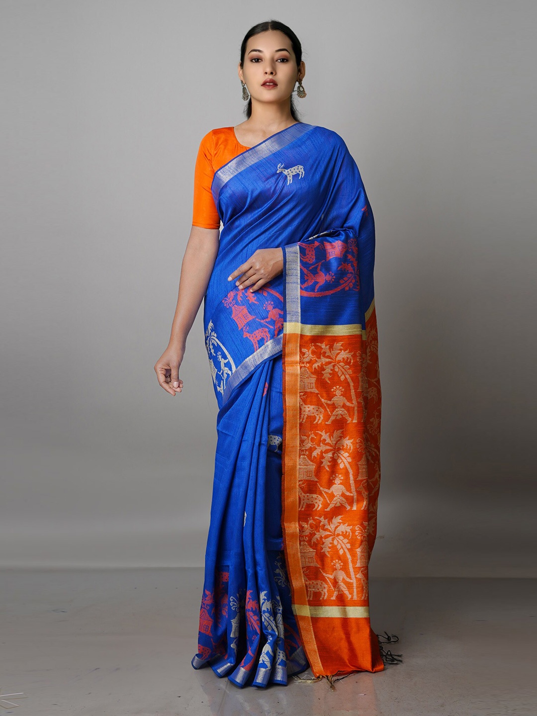 

Unnati Silks Woven Design Zari Silk Blend Jamdani Saree, Blue