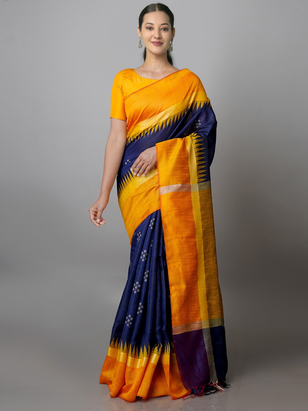 

Unnati Silks Woven Design Silk Blend Jamdani Saree, Navy blue