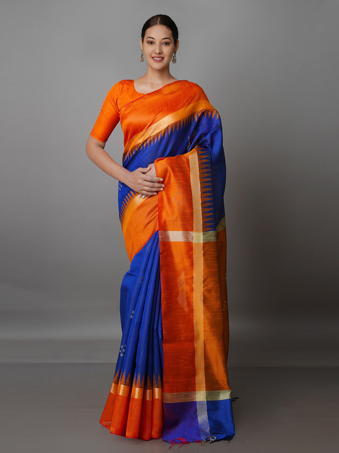

Unnati Silks Woven Design Silk Blend Jamdani Saree, Blue