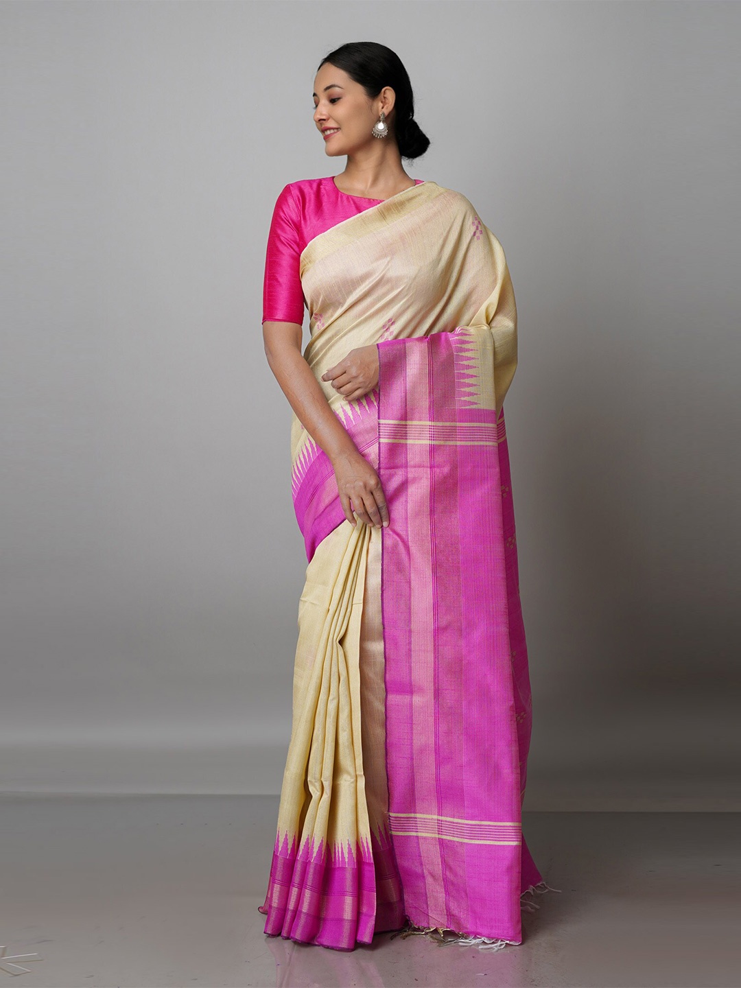 

Unnati Silks Woven Design Zari Silk Blend Jamdani Saree, Cream