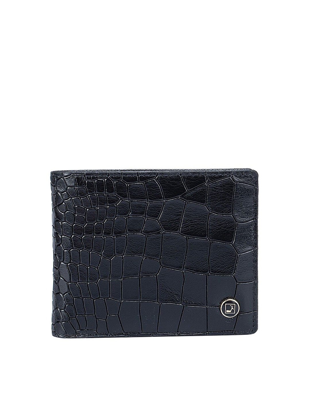 

Da Milano Men Animal Textured Leather Two Fold Wallet, Black