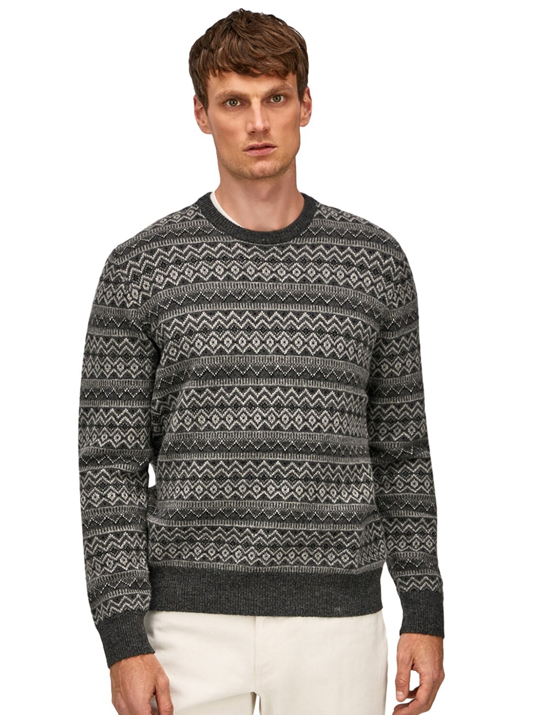 

HACKETT LONDON Men Round Neck Long Sleeves Wool Pullover, Black