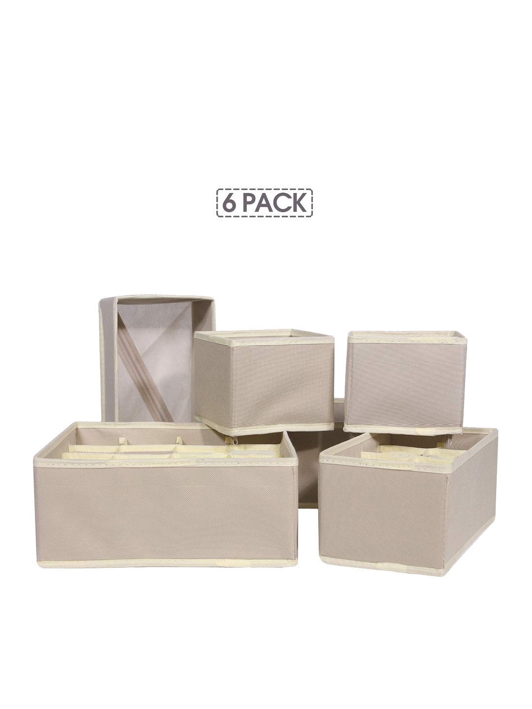 

HOUSE OF QUIRK Set Of 6 Beige Foldable Multi-Purpose Storage Boxes