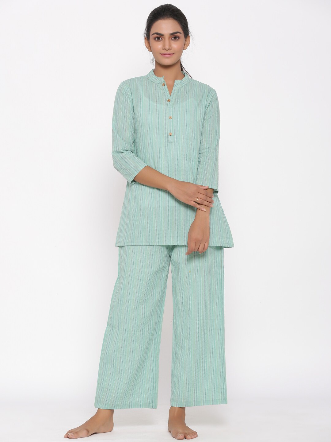 

Fabriko Women Striped Pure Cotton Night suit, Blue