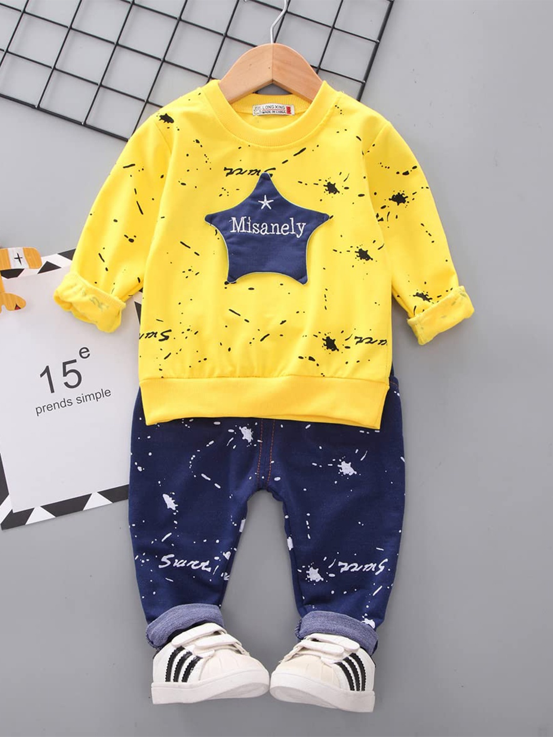 

Googo Gaaga Boys Printed Pure Cotton T-shirt with Trousers, Yellow