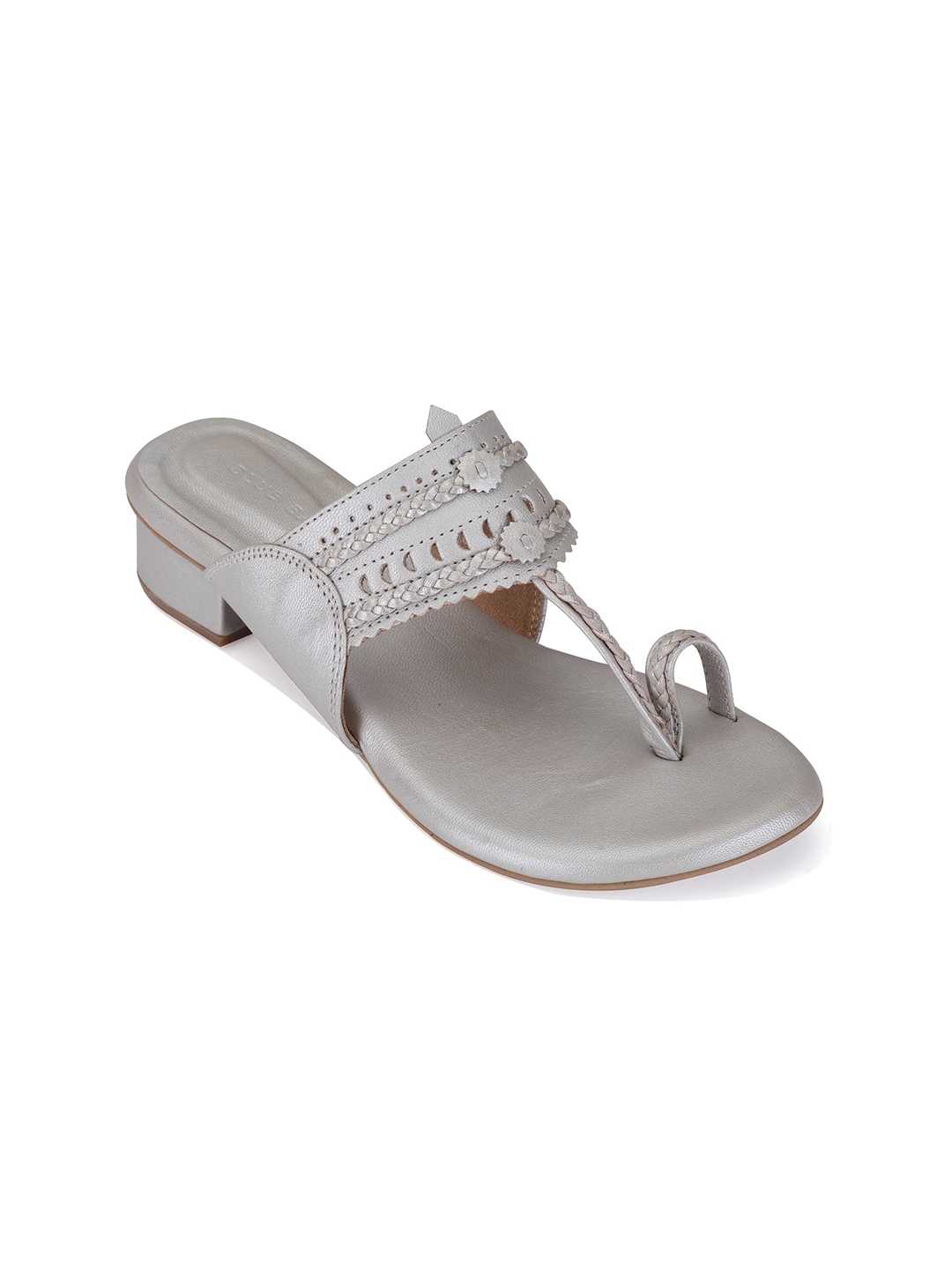 

BLUE BAKSA Textured Leather Block Heels with Laser Cuts, Silver