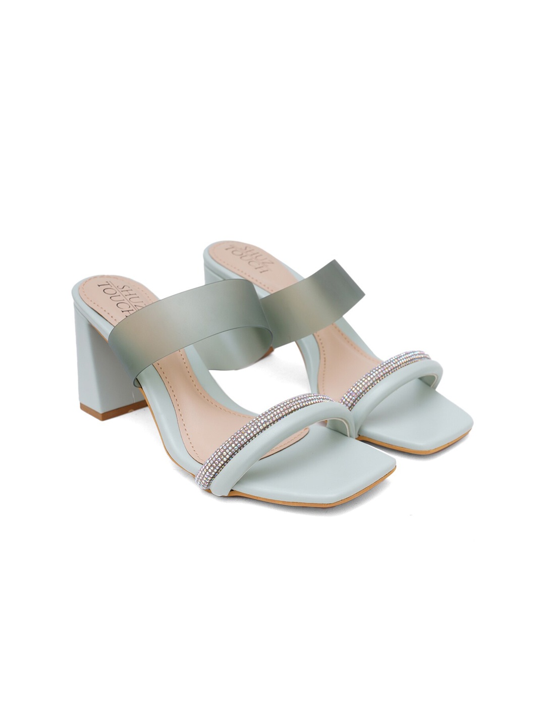 

SHUZ TOUCH Embellished Block Heels, Green