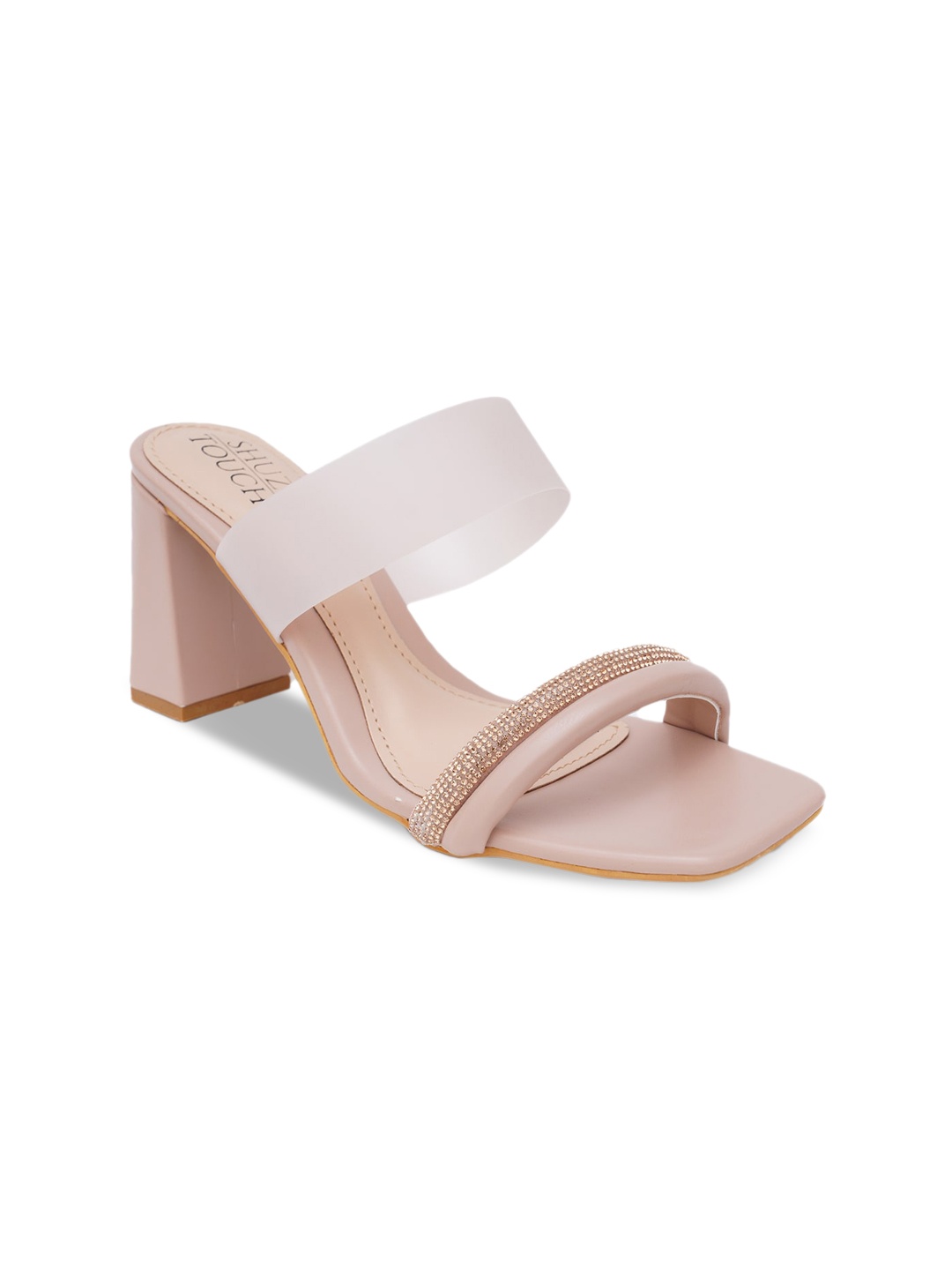 

SHUZ TOUCH Embellished Block Heels, Peach