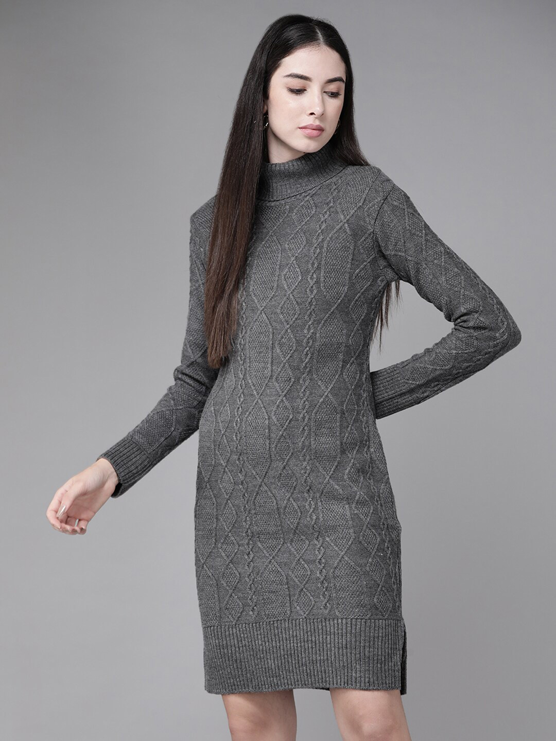 

The Dry State Turtle Neck Above Knee Acrylic Dress, Grey