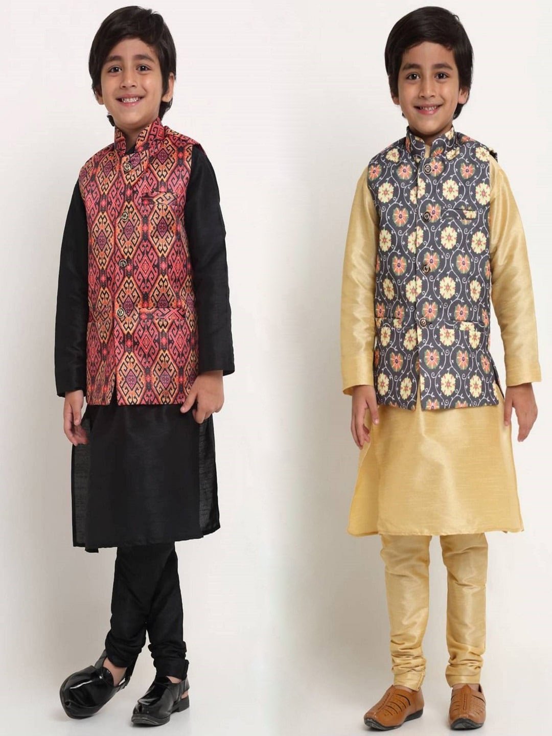 

Benstoke Boys Printed Kurta with Churidar, Black