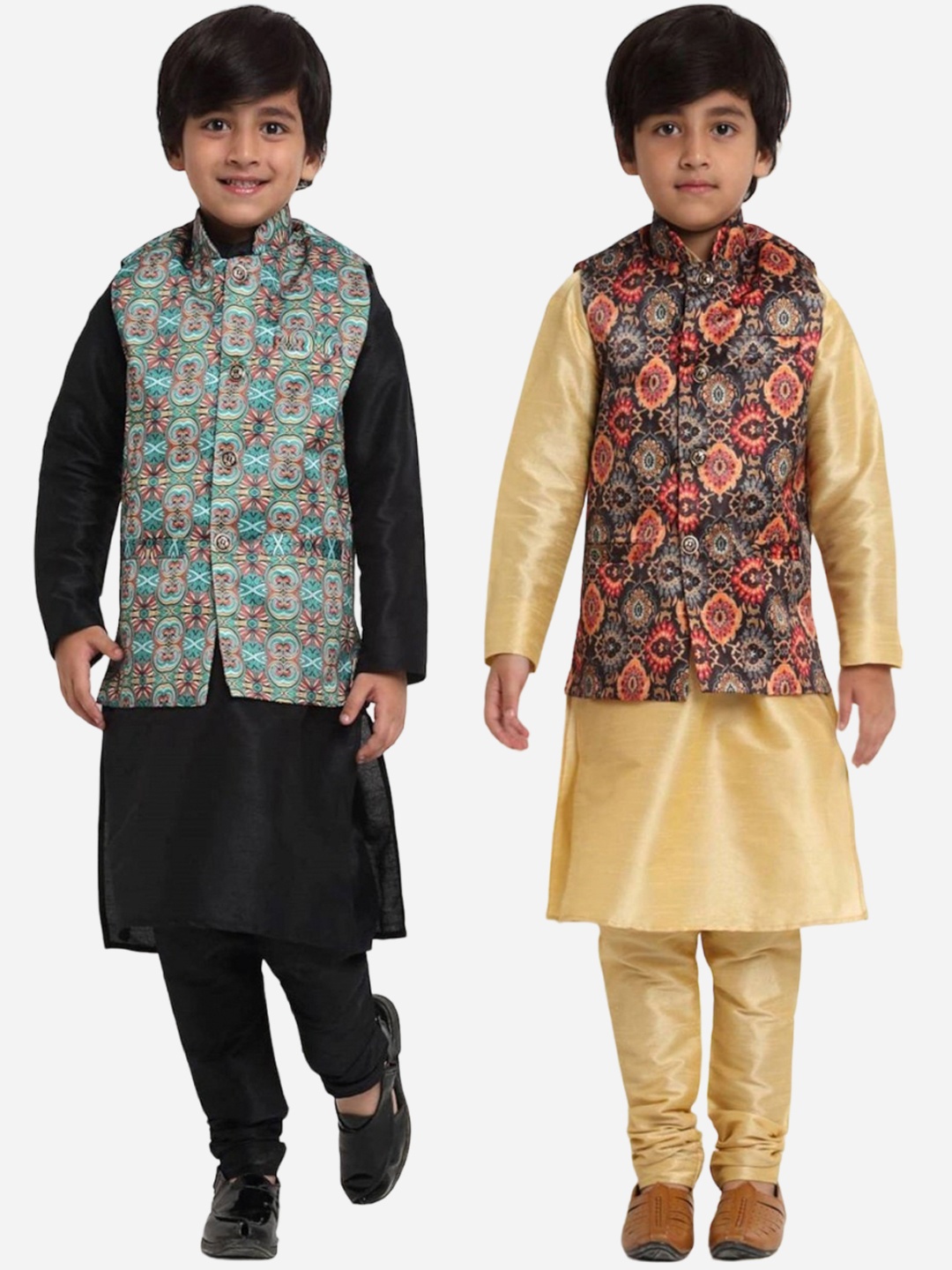 

Benstoke Boys Printed Kurta with Churidar, Black