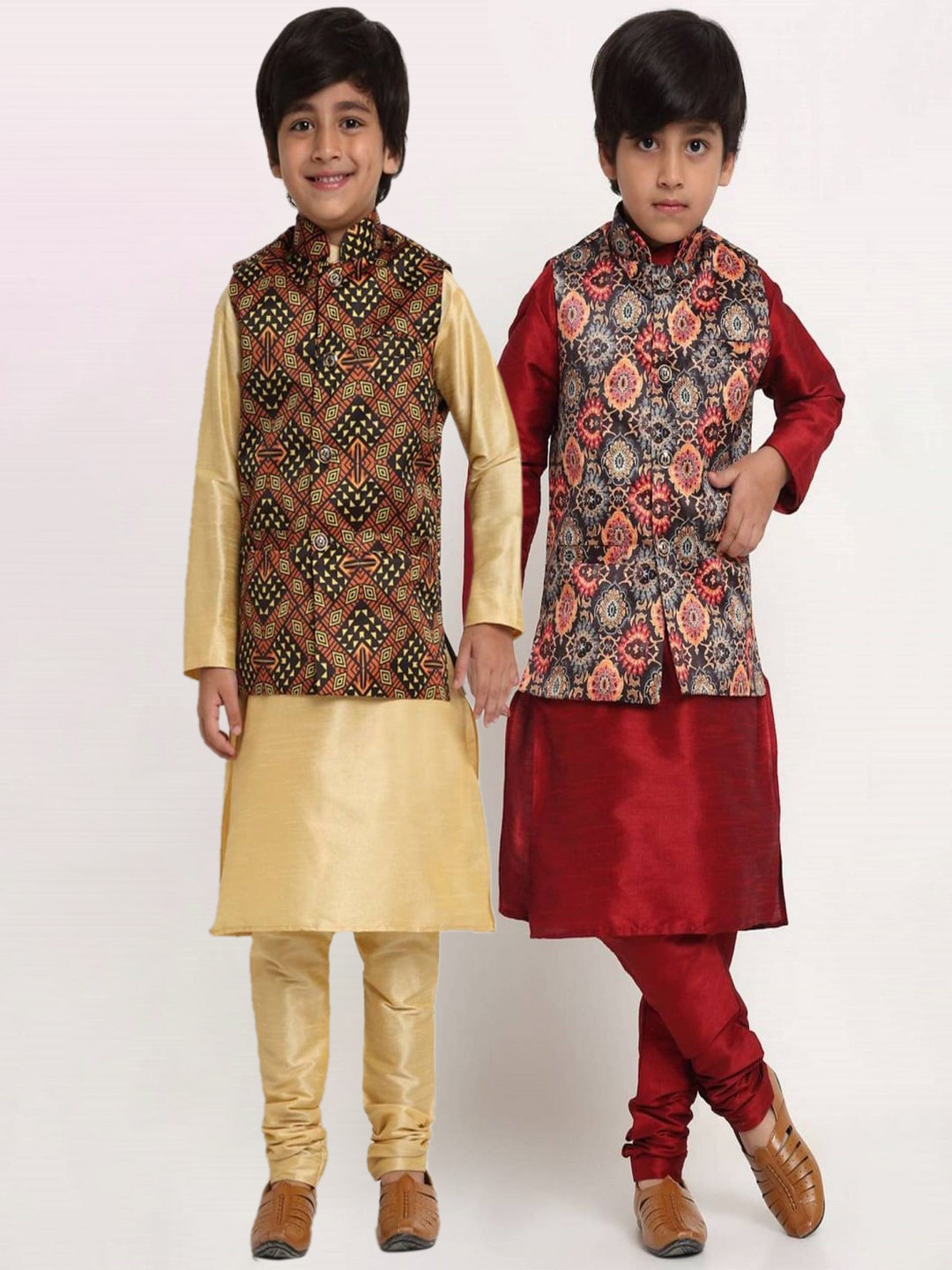

Benstoke Pack of 2 Boys Kurta with Churidar with Nehru Jacket, Gold
