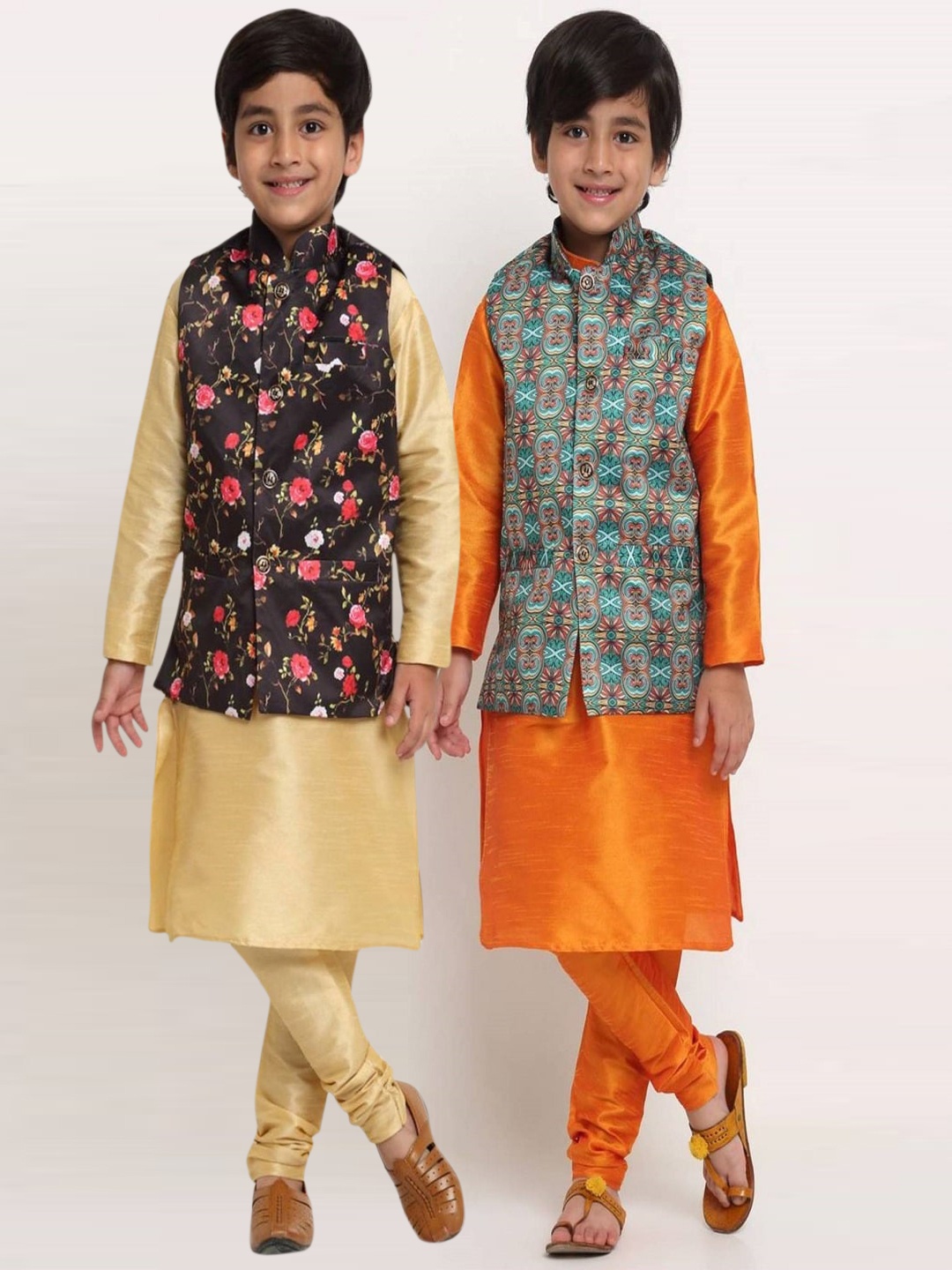 

Benstoke Pack of 2 Boys Kurta with Churidar with Nehru Jacket, Gold