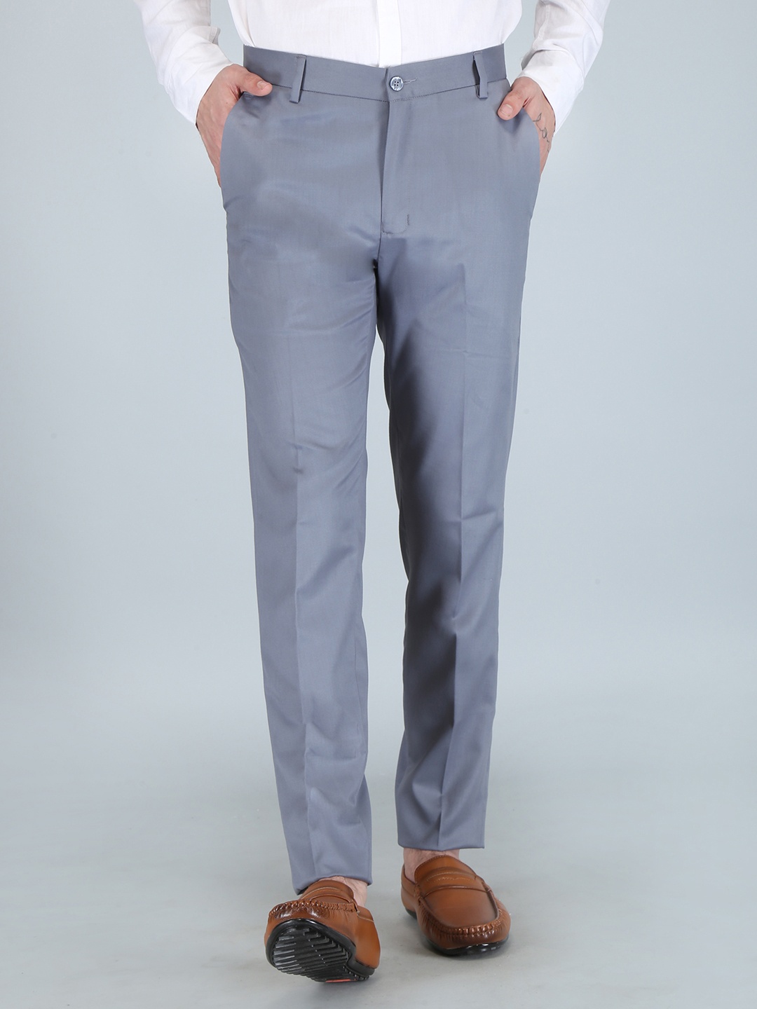 

UNCRAZY Men Slim Fit Formal Trousers, Grey