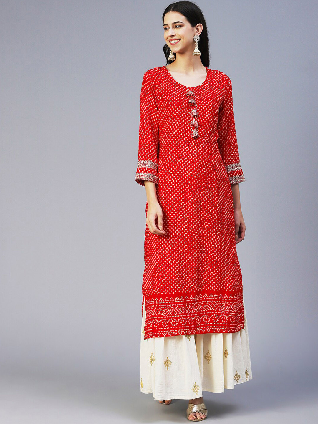 

FASHOR Abstract Printed Kurta, Red