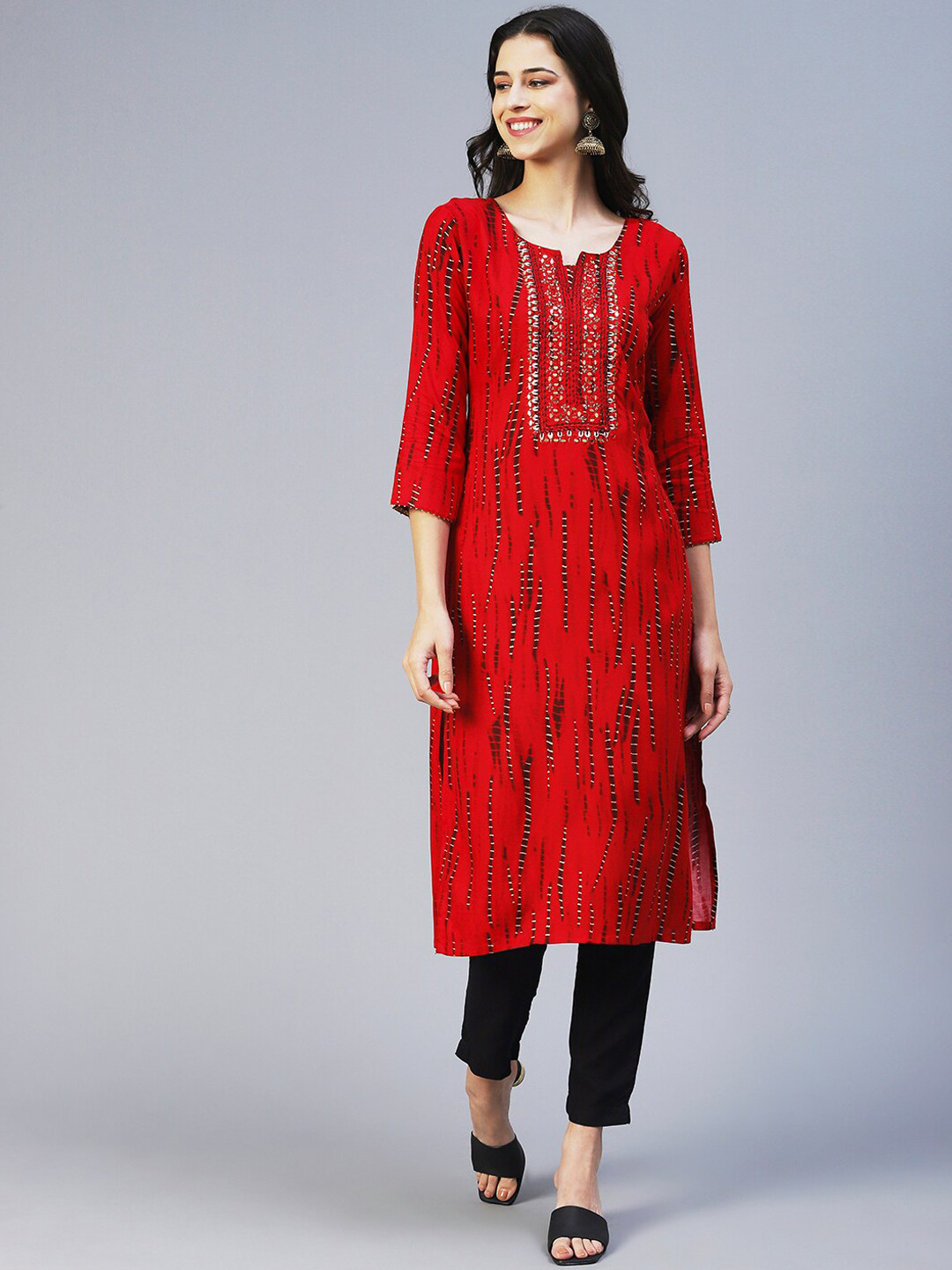 

FASHOR Abstract Printed Kurta, Red