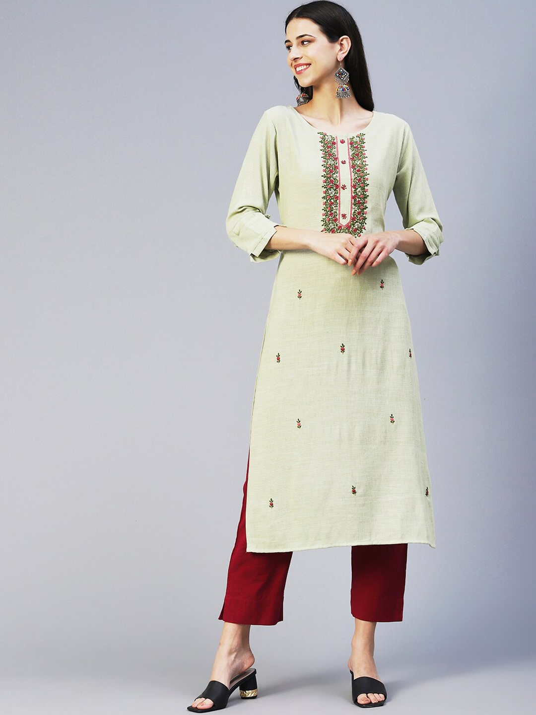 

FASHOR Women Geometric Printed Kurta, Green