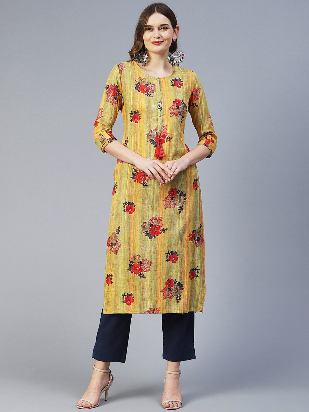 

FASHOR Women Floral Printed Kurta, Green